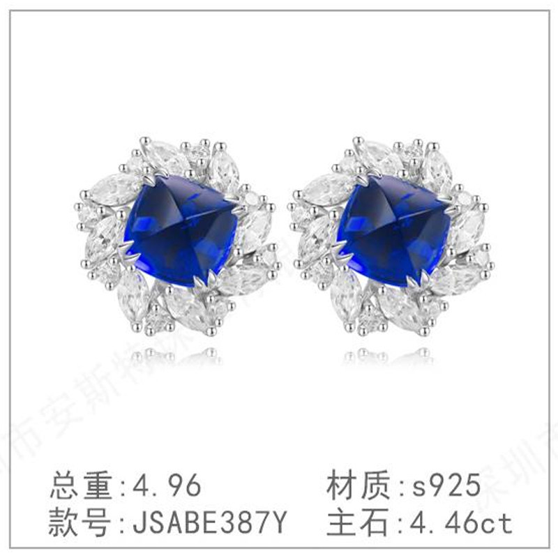 s925银钻石戒指奢高级新款培育钻石简洁蓝宝镀钻钻耳环耳吊