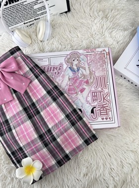 川町香【黑莓物巧】玫粉黑夏原创jk学生格裙百褶裙学院短裙半身裙