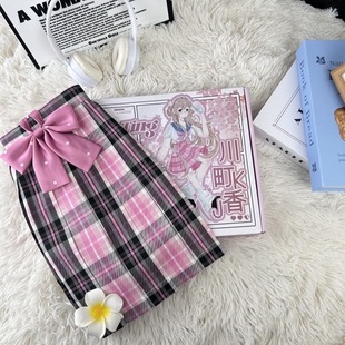 川町香 玫粉黑夏原创jk学生格裙百褶裙学院短裙半身裙 黑莓物巧