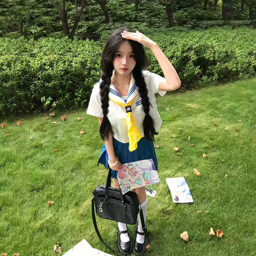 川町香正品JK蓝三本正统水手服原创日系学院风