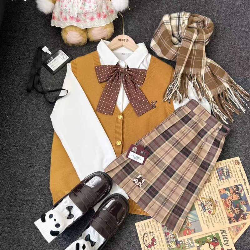 原创正版衬衫马甲套装板栗棕叠穿