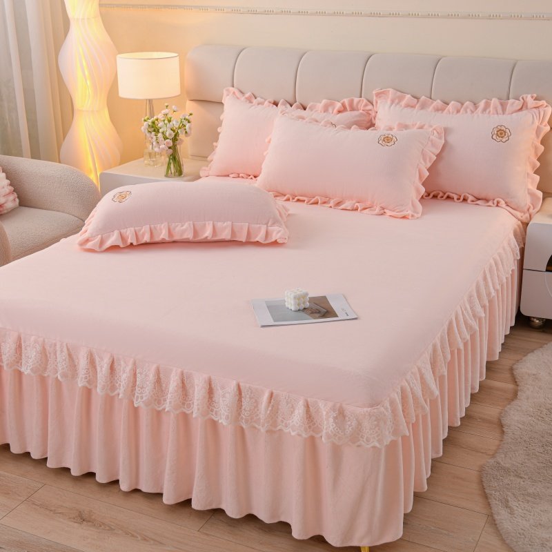 A类牛奶绒床裙2025新款花边纯色床围秋冬珊瑚绒但双人宿舍三件套,床上用品,床裙,淘宝优惠券,粉丝福利购,淘宝优惠卷