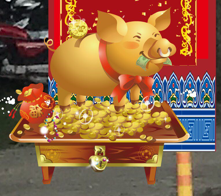 猪年吉祥物2019新款卡通福运猪大眼萌公仔动漫制作玻璃纤维卡通猪