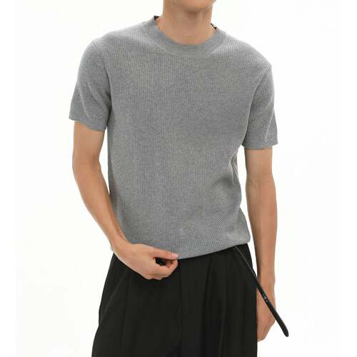 MTLCLOTHES男装竖条纹老钱风圆领套头针织短款休闲短袖百搭纯色潮