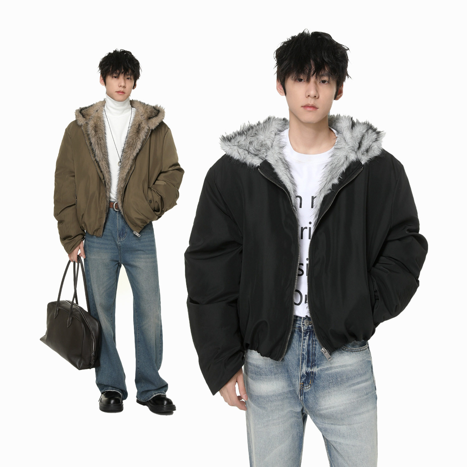 981018|座山雕连帽ins加绒加款手塞棉短款棉服休闲百搭潮