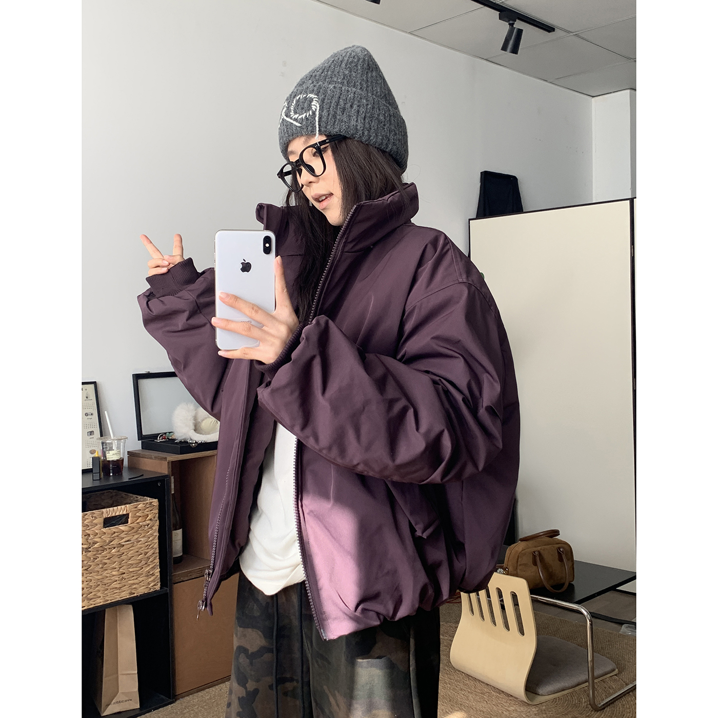 bomber美式复古宽松短款棉服女