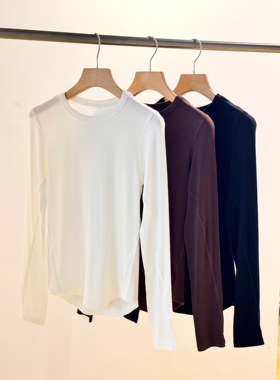 lu同款2026春季新款圆领长袖T恤女弹力修身显瘦打底衫上衣纯色