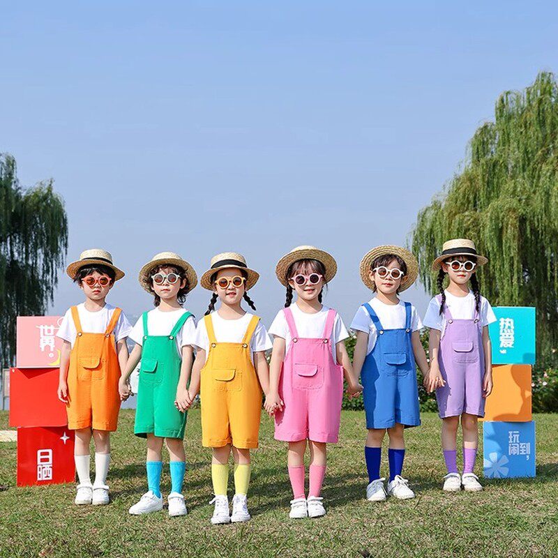 六一儿童背带裤夏季糖果色运动会儿童演出服
