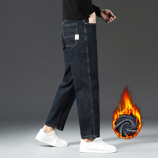 啄木鸟九分牛仔裤男冬季加绒加厚保暖裤子商务休闲宽松直筒秋冬款