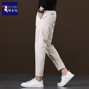 直筒裤 啄木鸟秋冬款 百搭加绒加厚保暖修身 男时尚 子 九分休闲裤