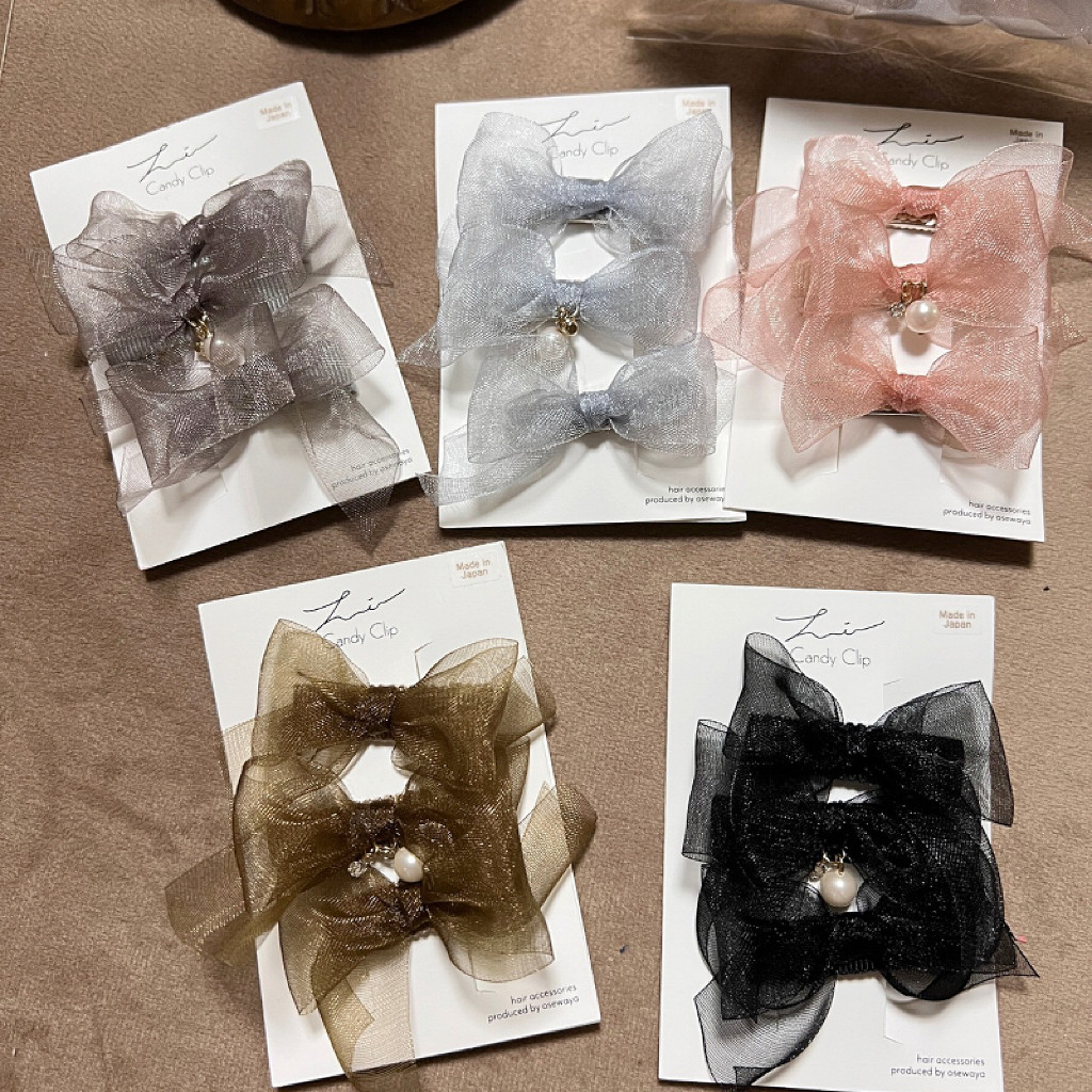 日本OSEWAYA发饰雪纺蝴蝶结鸭嘴夹仙女气质发夹边夹少女校园风