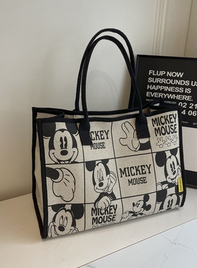 可爱米奇手提包包女新款时尚帆布大容量托特包学生单肩上课通勤包