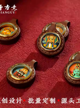 皮壳小唐卡配饰牛皮手工包壳嘎乌盒彩绘擦擦财神观音绿度母法眼