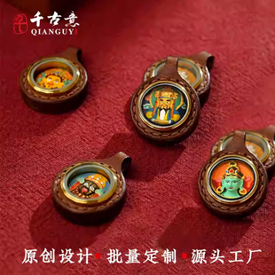 皮壳小唐卡配饰牛皮手工包壳嘎乌盒彩绘擦擦财神观音绿度母法眼