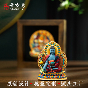 彩绘手绘擦擦摆台实木原木相框财宝天王黑财神大威德金刚纯手工