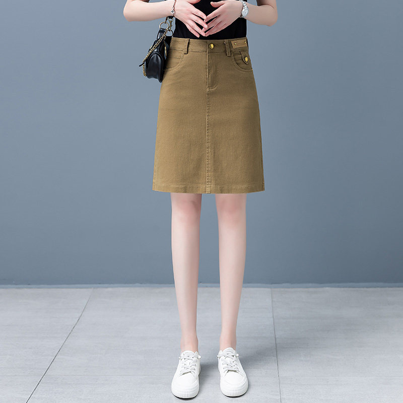 咖色纯棉半身裙女2026新款春夏季a字休闲通勤包臀短裙一步牛仔裙