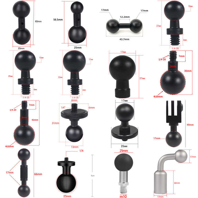 金属1/4螺丝转17/20/25/球头手机支架配件摩托车后视镜M10连接杆