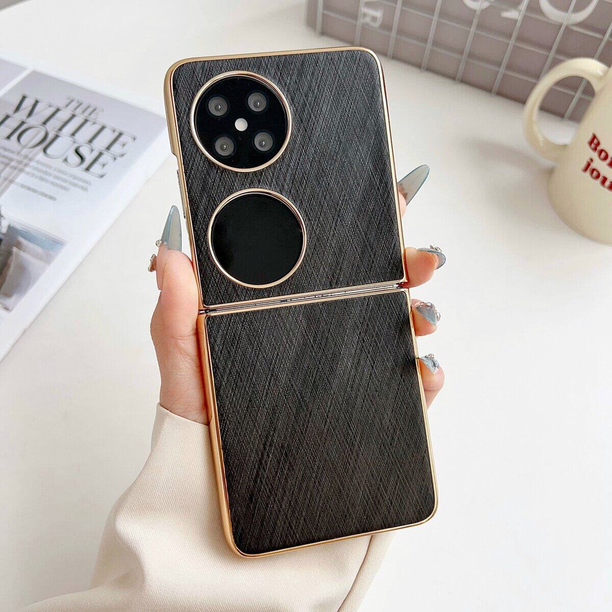 金丝银锦高级感适用华为Pocket2折叠手机壳新款商务素皮奢华防