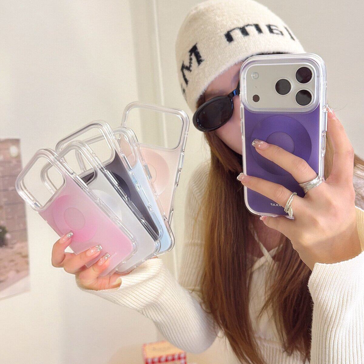 大圆圈纯色晕染6色适用iPhone17promax手机壳苹果16