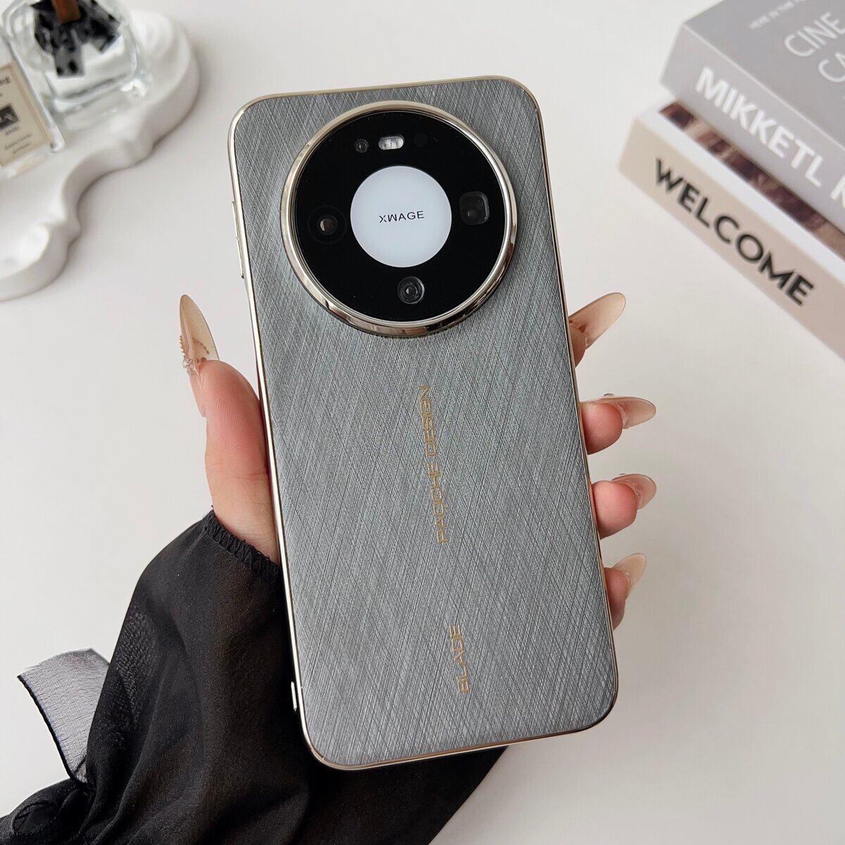 金丝银锦高级感适用华为Mate80pro手机壳新款商务素皮mat