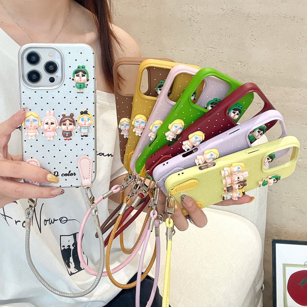 ins日韩波点爱哭娃适用苹果15promax手机壳新款iPhon