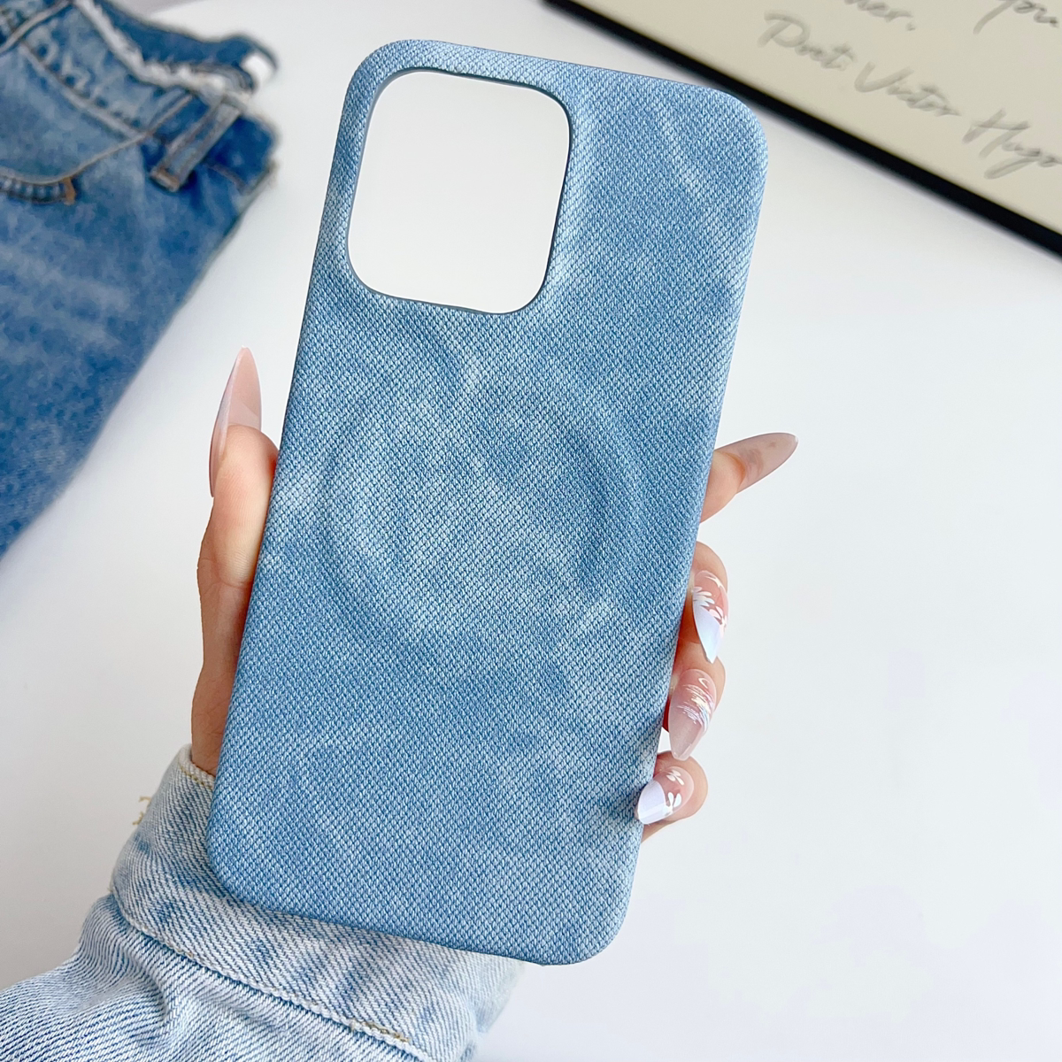 复古牛仔布纹磁吸适用opporeno14pro手机壳新款磨砂耐脏