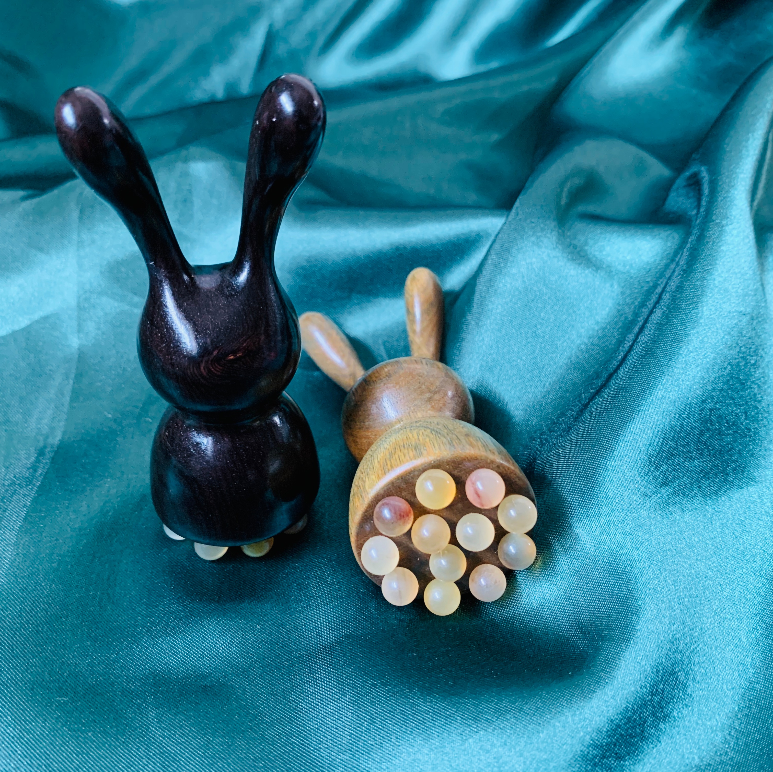 绿檀木紫光檀木羊角12珠莲蓬小兔眼部面部按摩刮鼻搓耳朵经络疏通