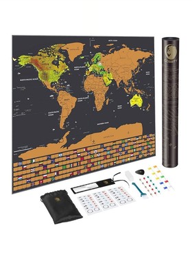 Colorful World Poster Scratch Off Map with Flags Child gift