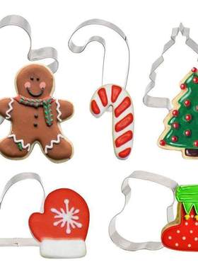 5Pcs Christmas Cookie Cutter Set Gingerbread Man Xmas Tree B