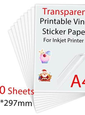100Sheets A4 Transparent Printable Vinyl Sticker Paper 210*2