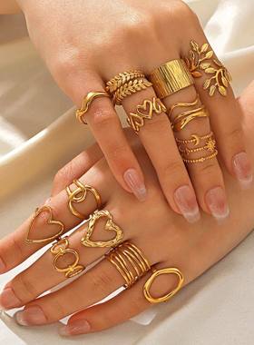 Gold Color Stainless Steel Heart Ring Women Metal Finger Hol