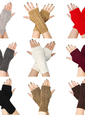 Short Fingerless Knitted Gloves with Wrist Cuff warm-keeping