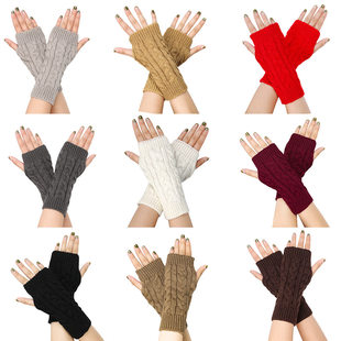 Short Fingerless Knitted Gloves with Wrist Cuff warm-keeping