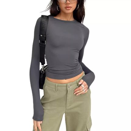 Long Sleeve T-shirt Solid Color Slim Fit Pullover Bottom Top
