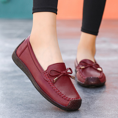 老北京豆豆鞋女春秋一脚蹬蝴蝶结乐福鞋软底防滑妈妈单鞋奶奶鞋