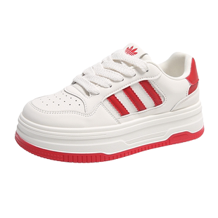 踩屎感小个子内增高真皮小白鞋女34码超厚底运动休闲板鞋配裙子潮