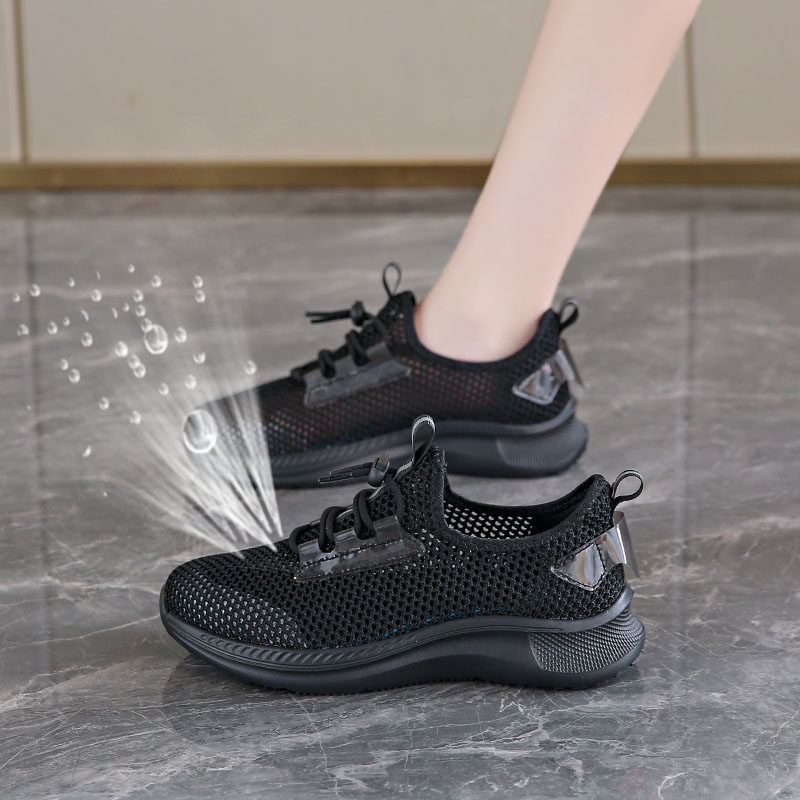 全黑色运动鞋女网鞋透气2024年夏季新款薄款休闲不累脚上班工作鞋