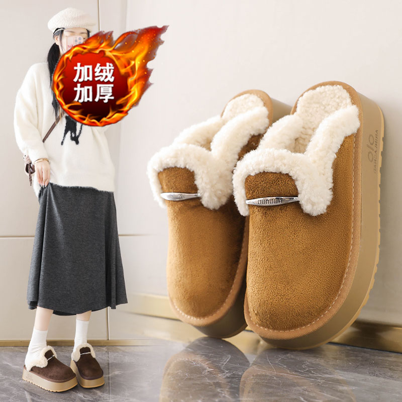 高品质34码加绒勃肯鞋女冬季新款加厚保暖外穿一脚蹬懒人防滑半托