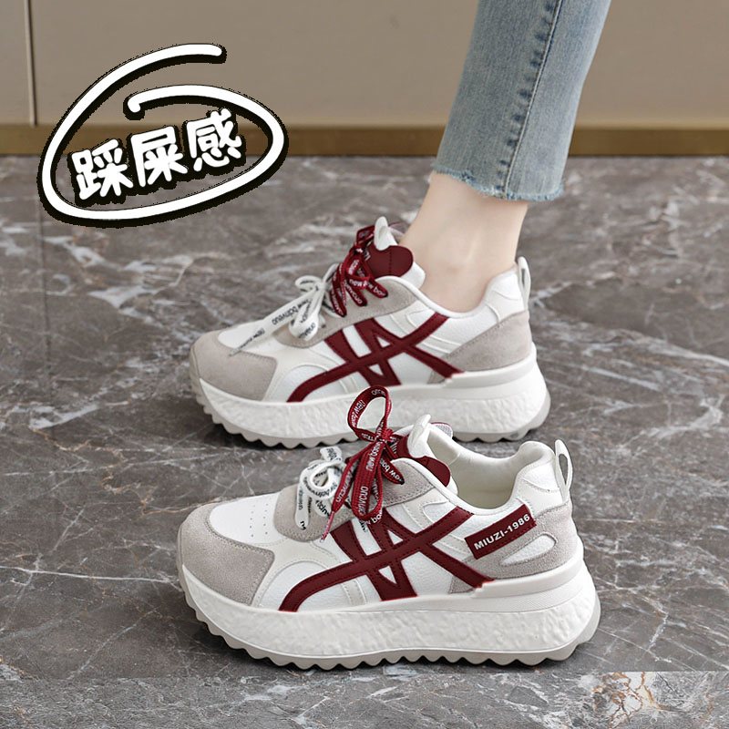 踩屎感小个子专用内增高7CM运动鞋女秋季皮面休闲阿甘小白鞋34码