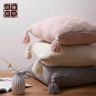 汽车卧室沙发靠垫家销 X20007北欧枕简直约手工流苏针织厂抱套 拍