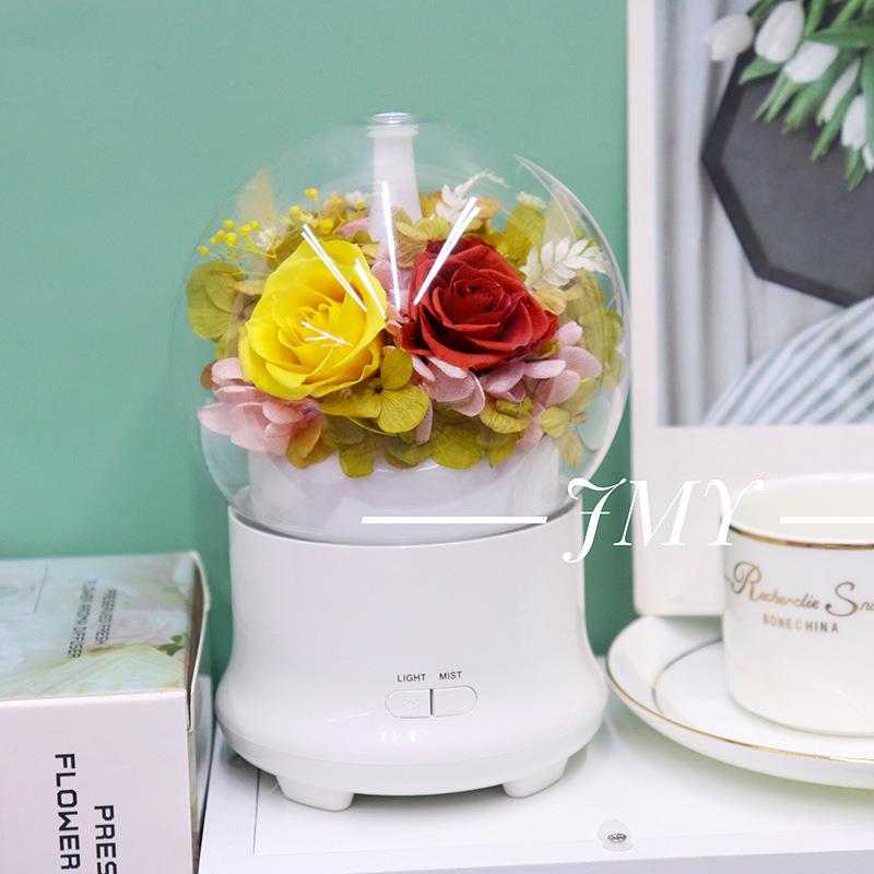 永生花七彩小夜灯人011节圣家诞创节生日意礼物厂香薰机情加湿器