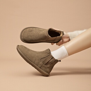 磨砂皮切尔西靴女百搭2025秋冬新款短靴松紧口舒适单靴软底休闲鞋