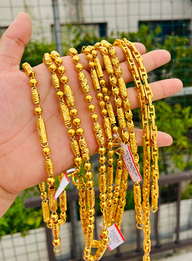 黄金项链光珠闪砂链子999足金包银项链男空心金链子金店同款送礼