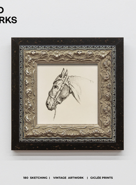 WED 小众法式中古风骏马展翅高飞素描装饰画 设计师客厅餐厅挂画