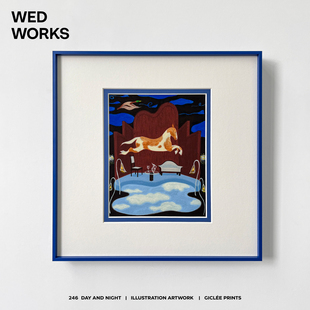 WED原创小众设计蓝色马图案包豪斯客厅咖啡室儿童卧室装饰画挂画