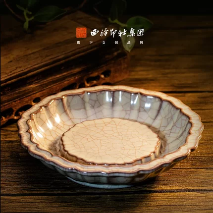 西泠墨香上新传世哥窑复古创意纯手工荷韵壶承杯垫陶瓷茶托hx0417