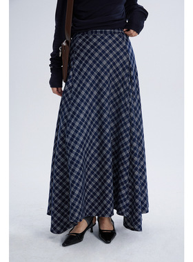 【欧凡】复古格纹磨毛柔软高腰半身裙女2025秋冬新款显瘦长裙3134