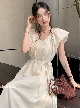 LS法式甜美简约连衣裙2024夏季新品收腰女装裙子21807#A字裙