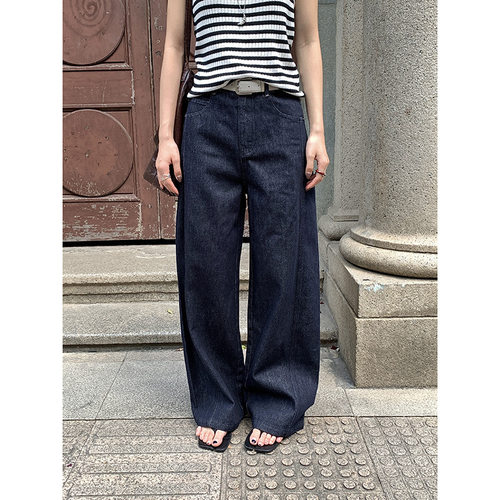 MMC DITION高腰牛仔裤女2025秋季新款显瘦直筒宽松阔腿裤子弯刀裤