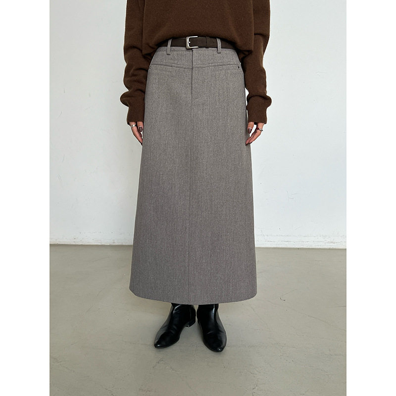 MMC羊毛半身裙女秋冬新款显瘦气质中长款西装裙高腰直筒a字包臀裙